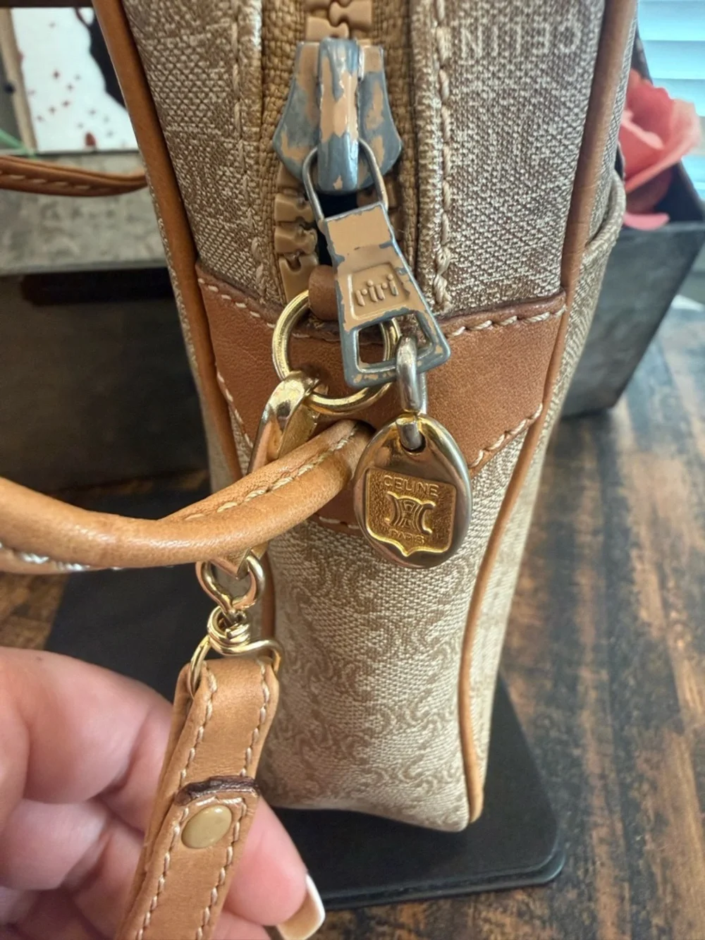 Celine Authentic Beige Crossbody Bag with Tan Leather Trim - Picture 10 of 15